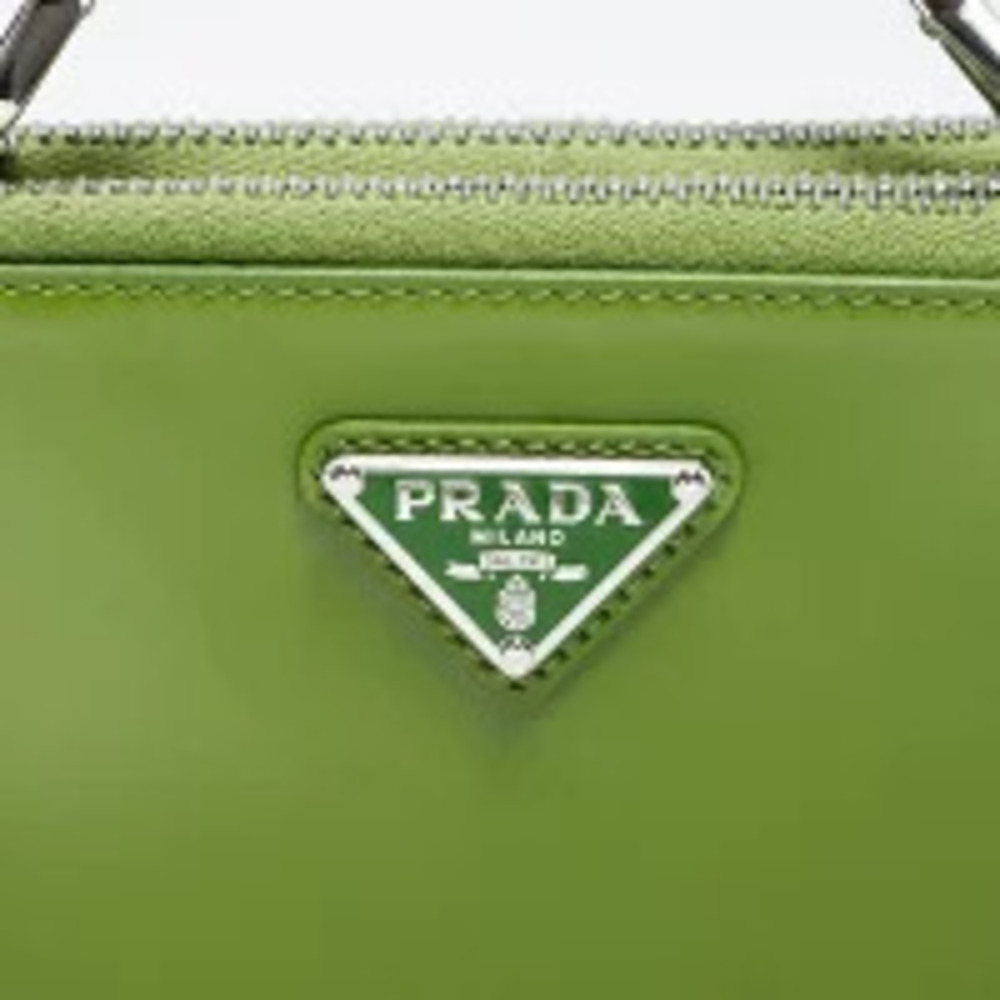 Prada Triangle Logo Peach Patent Vernis Chain Shoulder Bag Green - Picture 9 of 13